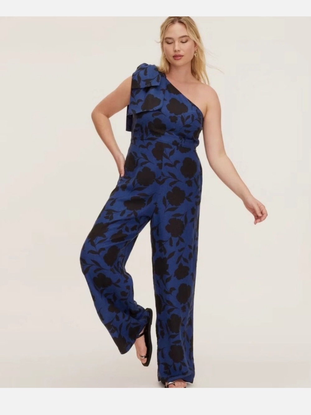 kate spade One-Shoulder Navy & Black Floral Jumpsuit